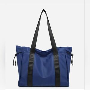 Navy Lydia Drawstring Nylon Tote w/ Contrast Handle